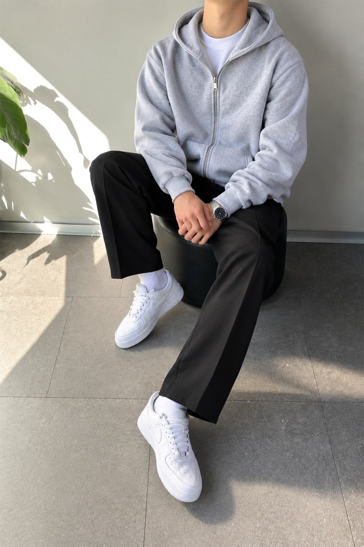 Basic Zip Hoodie Grey Melange