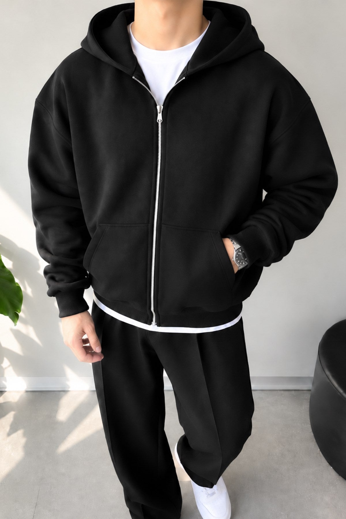 Basic Zip Hoodie Black