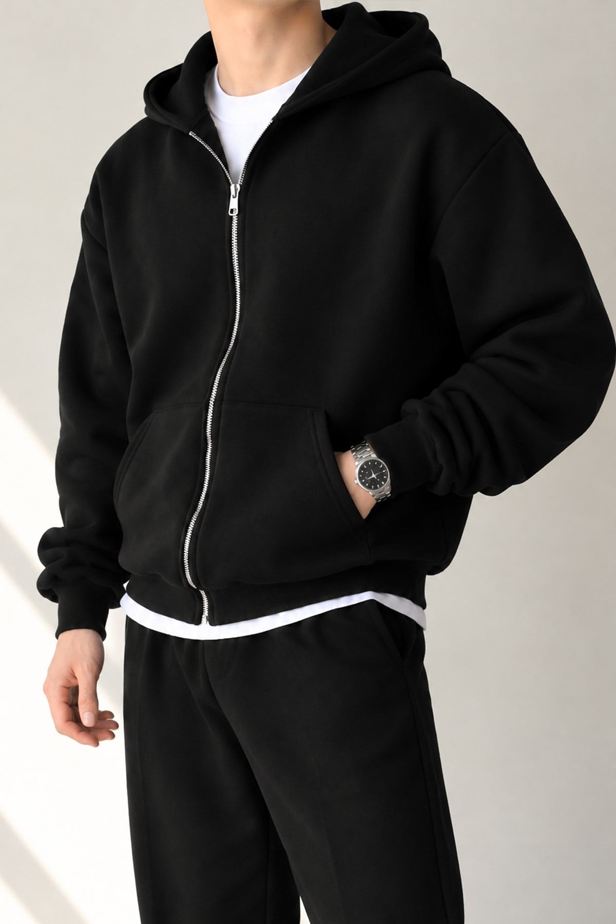 Basic Zip Hoodie Black