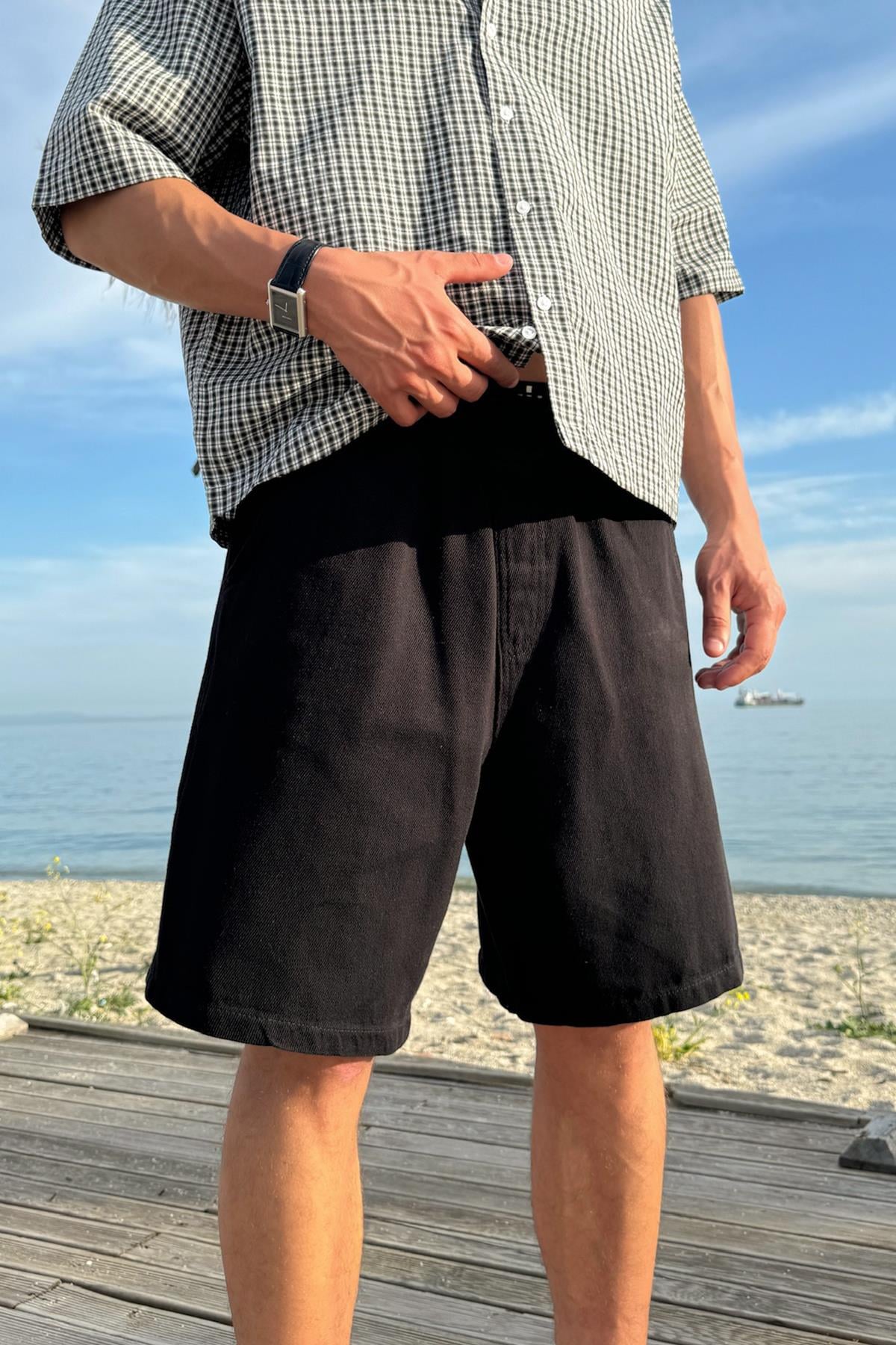 Basic Shorts with Elastic Waistband, Black