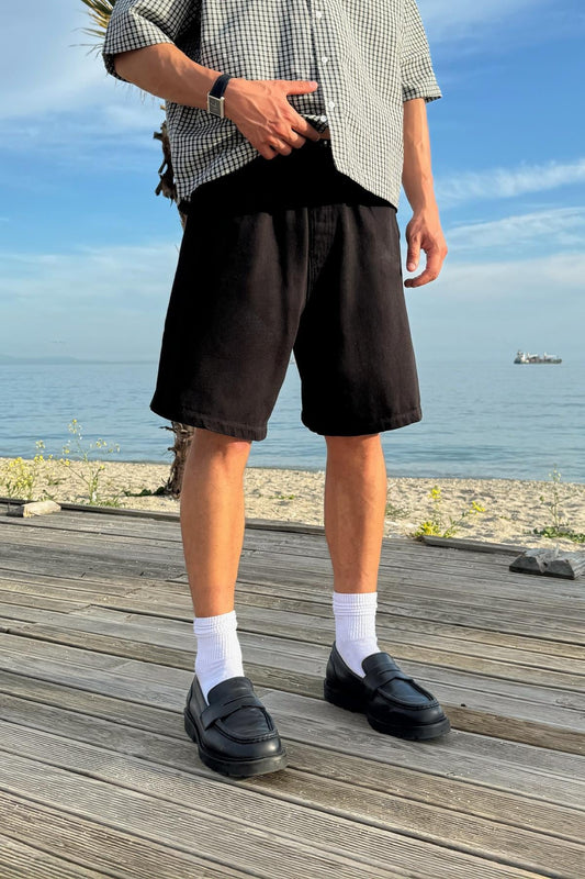 Basic Shorts with Elastic Waistband, Black