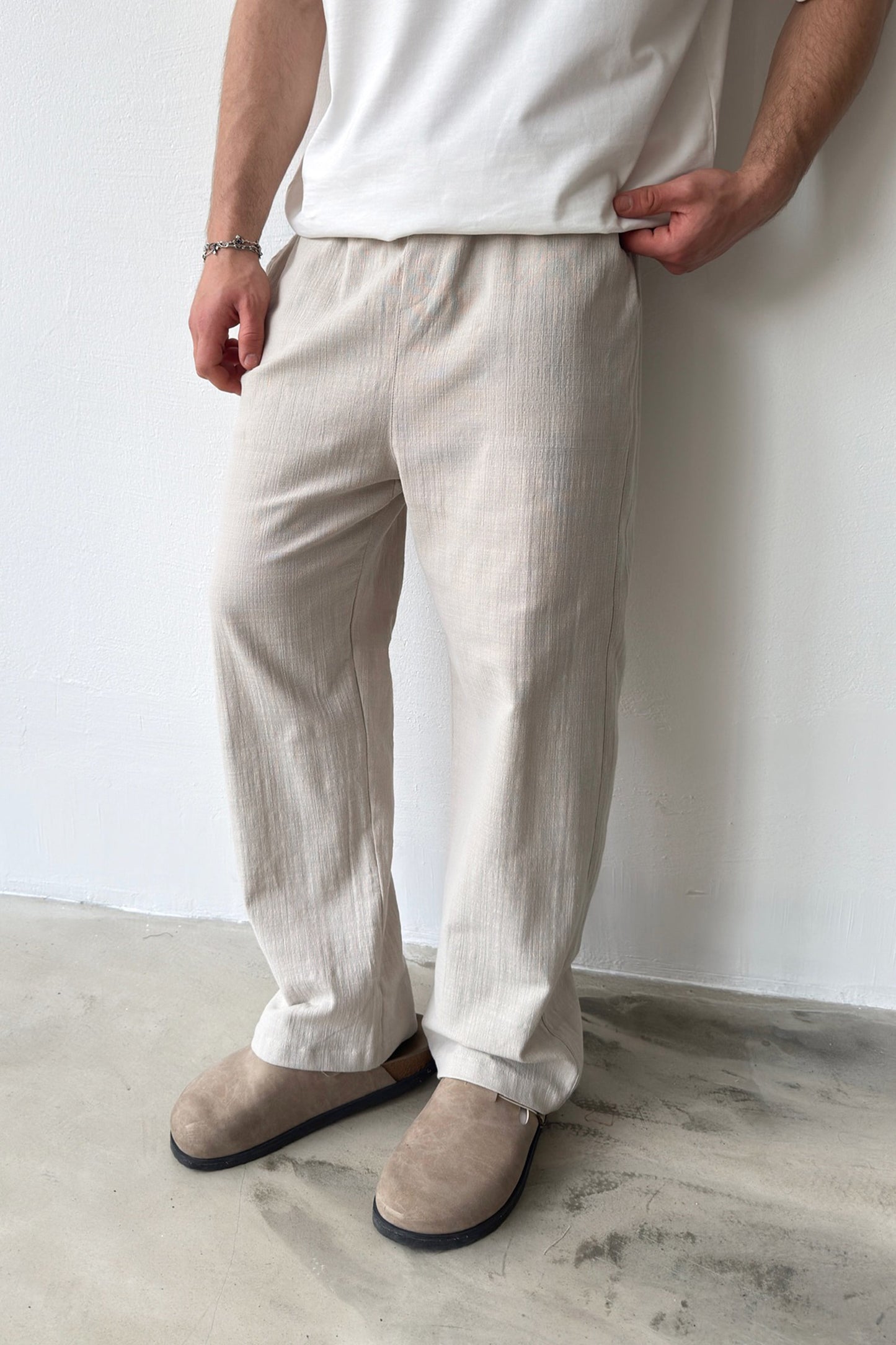 Linen Trousers with Elastic Waistband