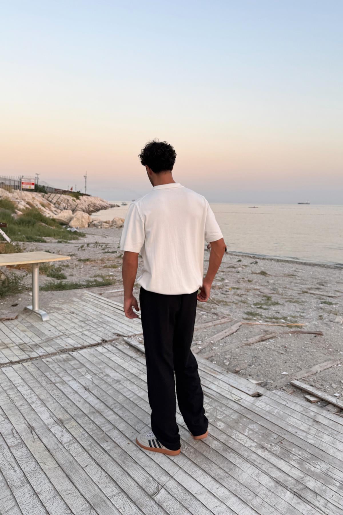 Linen Trousers with Elastic Waistband, Black