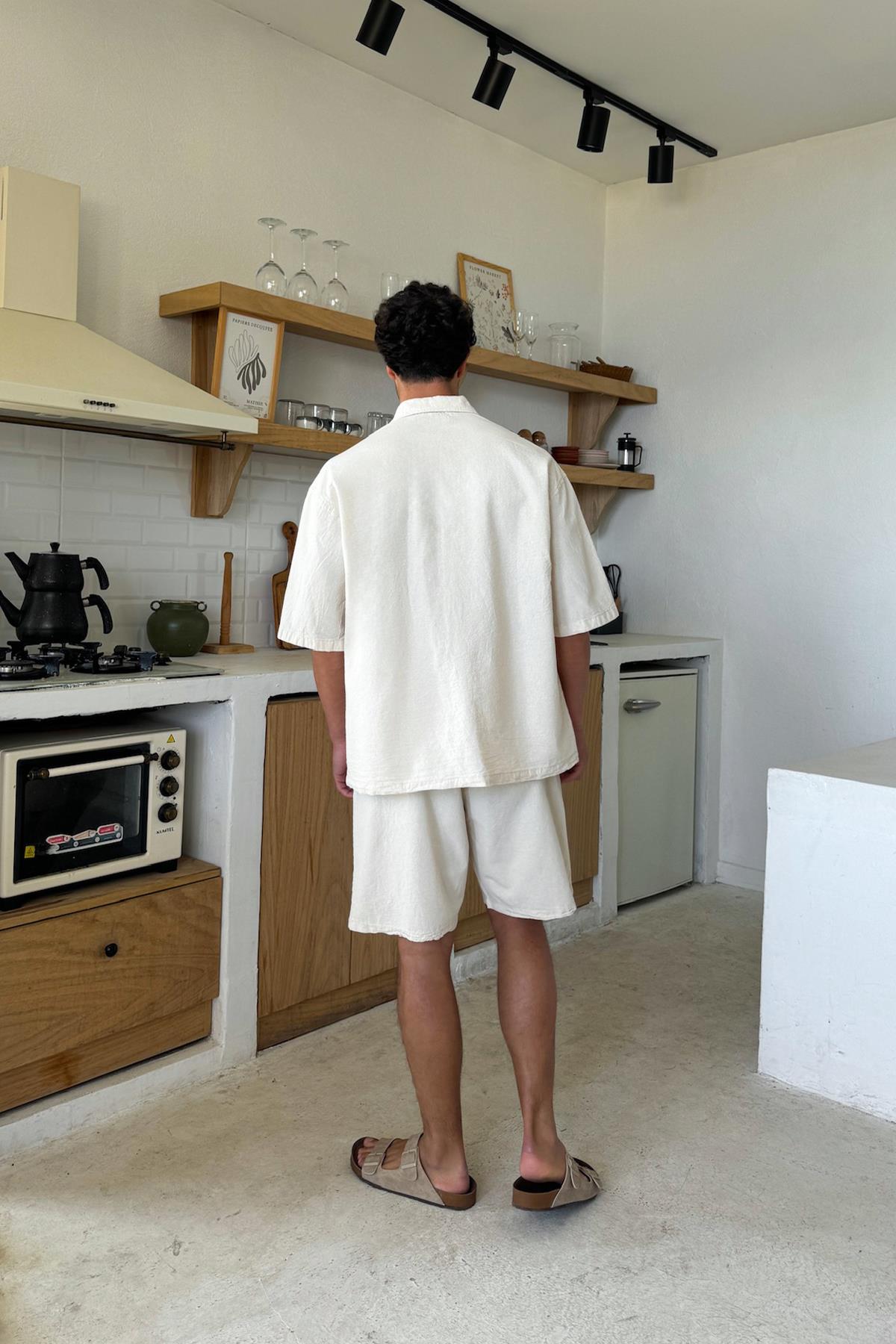 Cream Waistband Linen Shorts