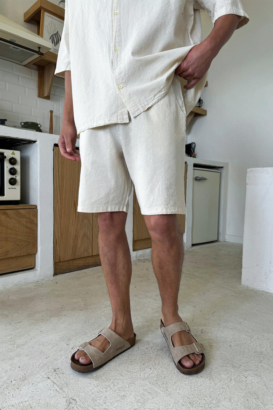Cream Waistband Linen Shorts Beige