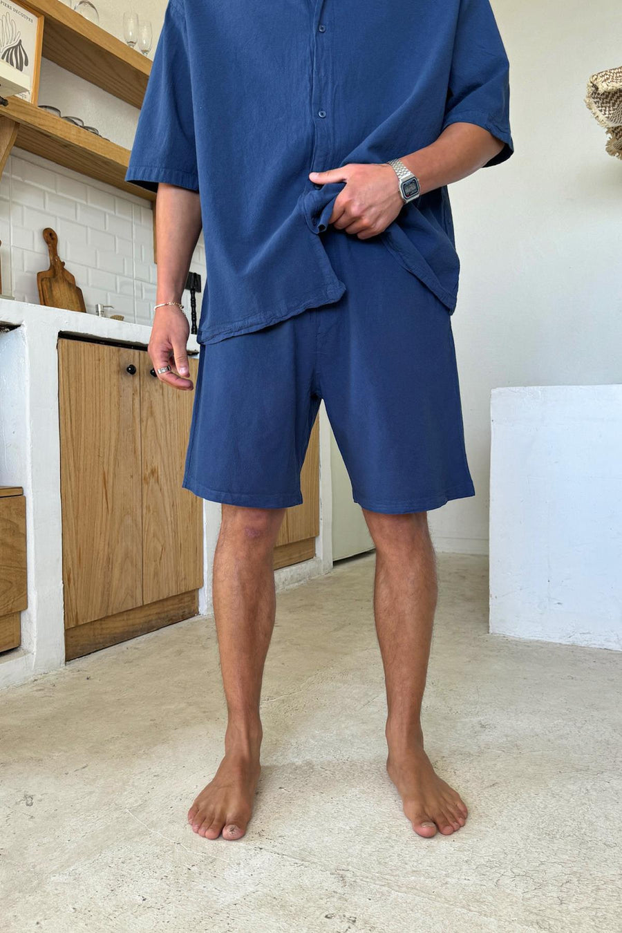 Navy Linen Shorts with Elastic Waistband