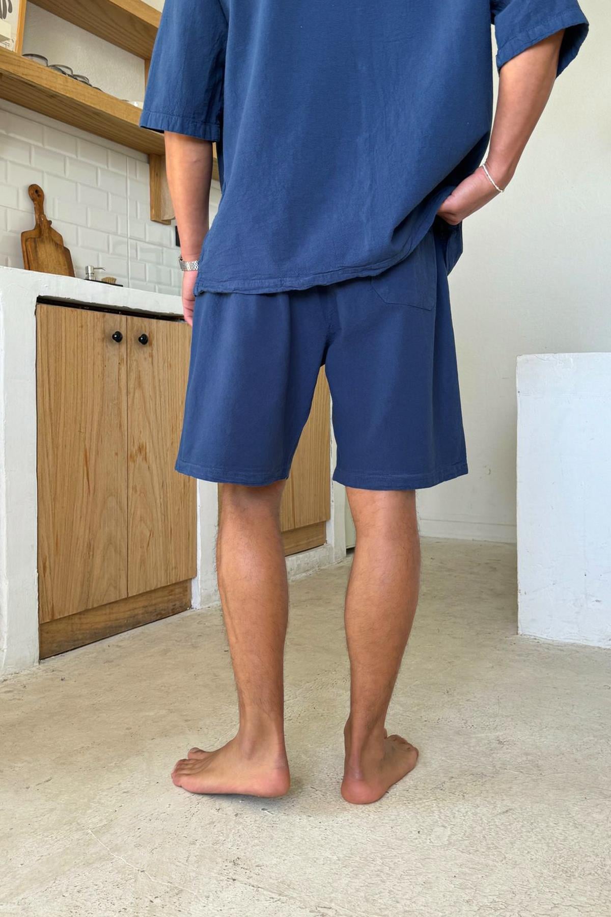 Navy Linen Shorts with Elastic Waistband