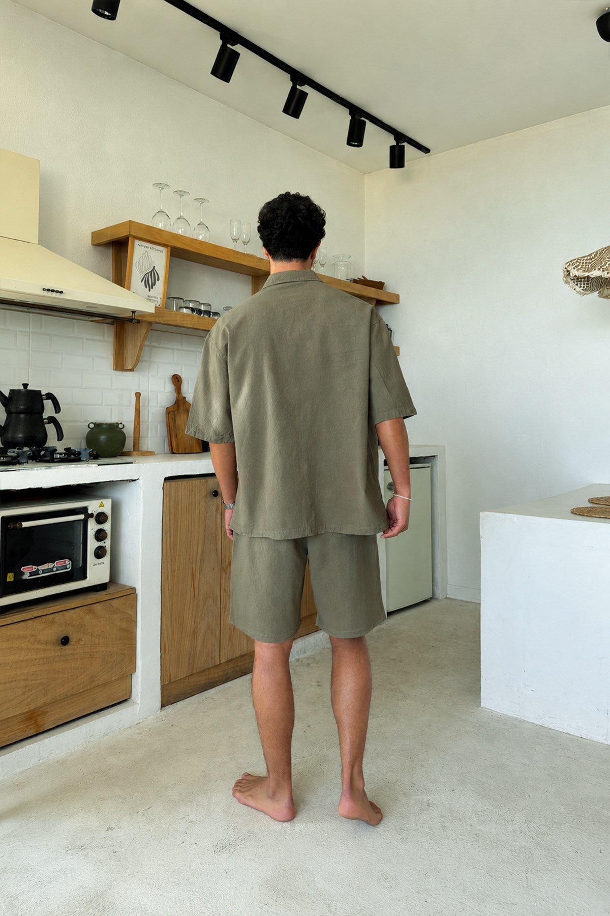 Linen Shorts with Elastic Waistband, Khaki