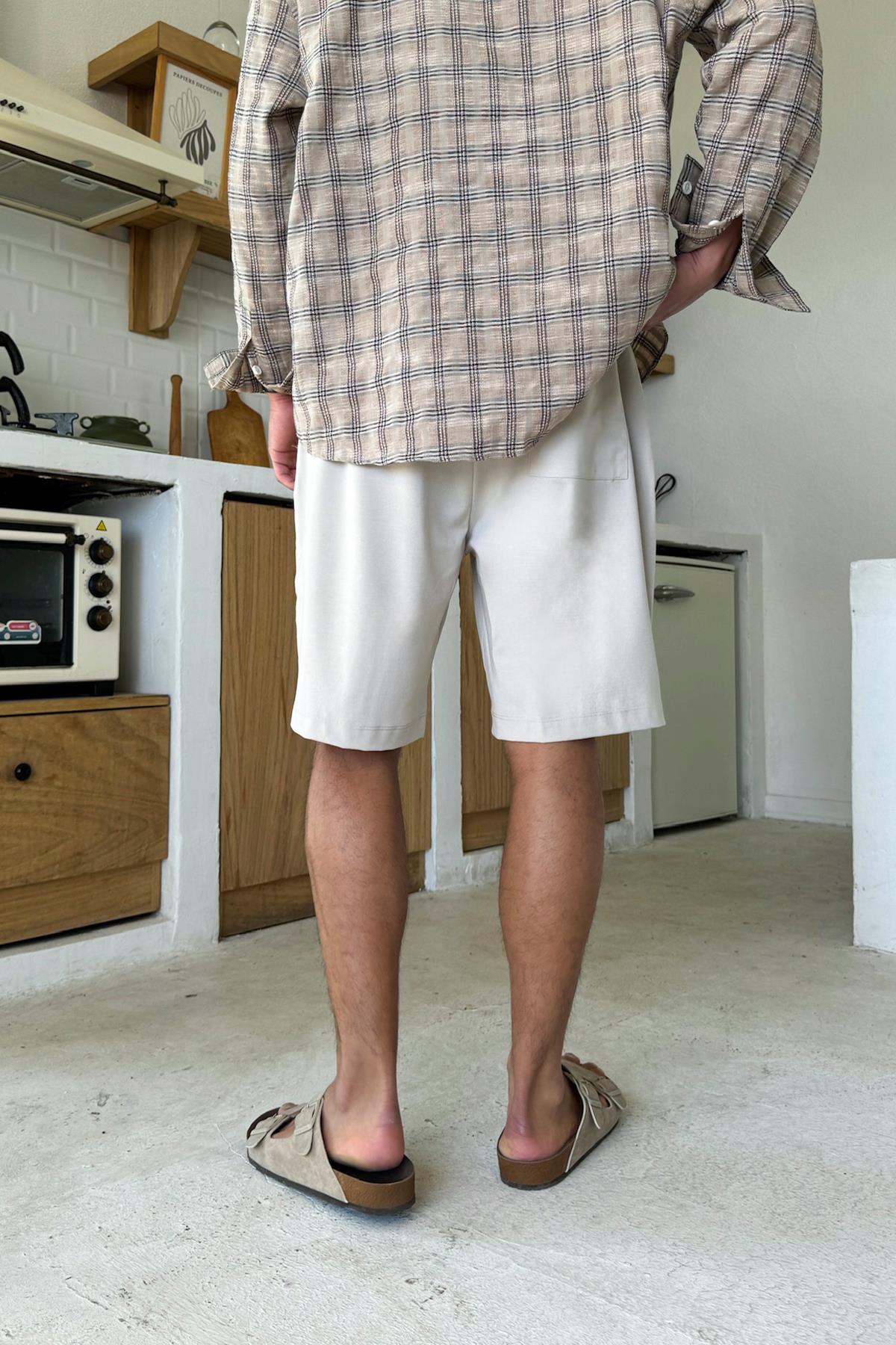 Fabric Shorts with Elastic Waistband, Stone Color