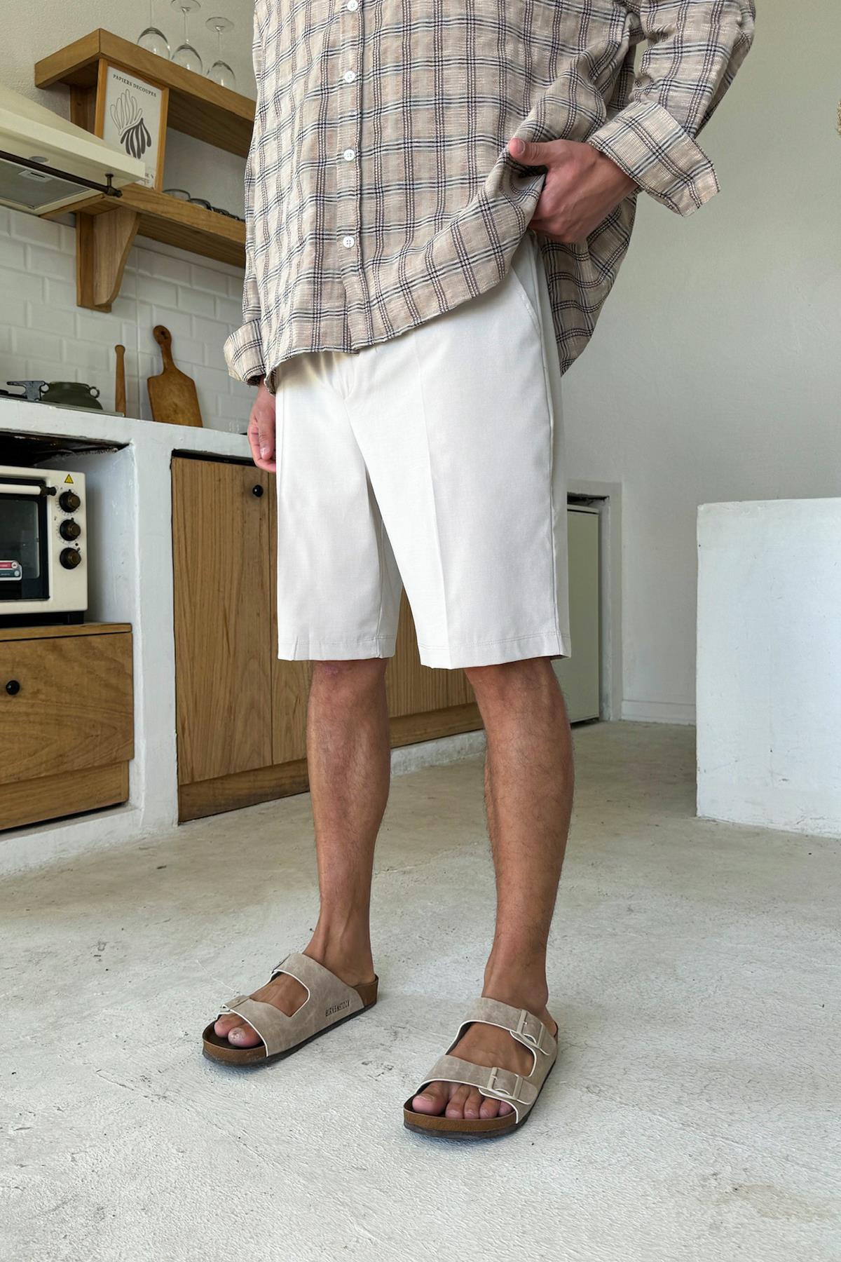 Fabric Shorts with Elastic Waistband, Stone Color