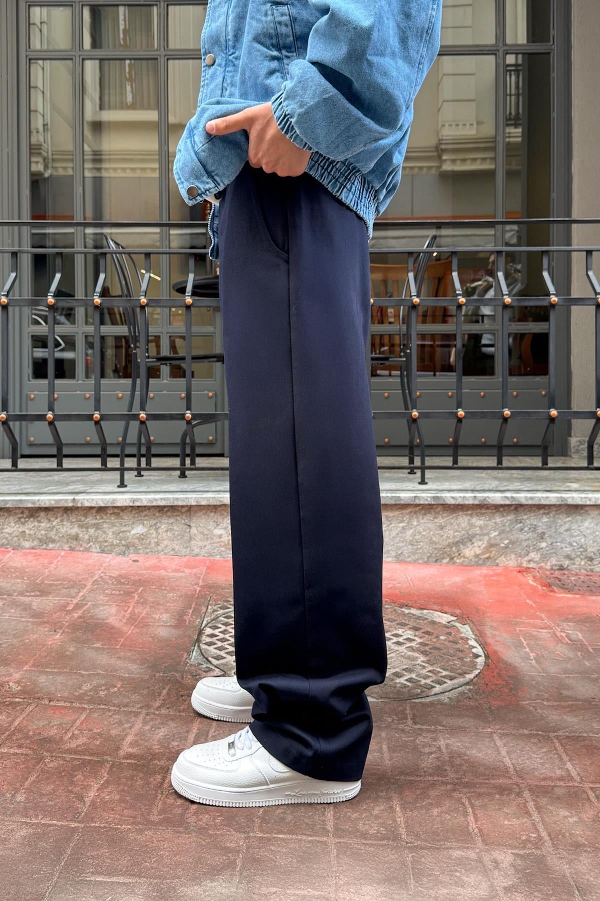 Baggy Gabardine Trousers with Elastic Waistband