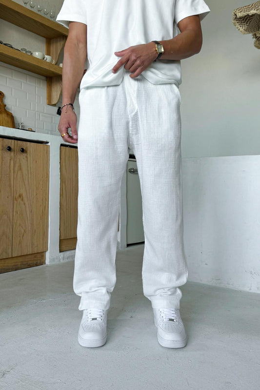 Muslin Fabric Trousers with Elastic Waistband