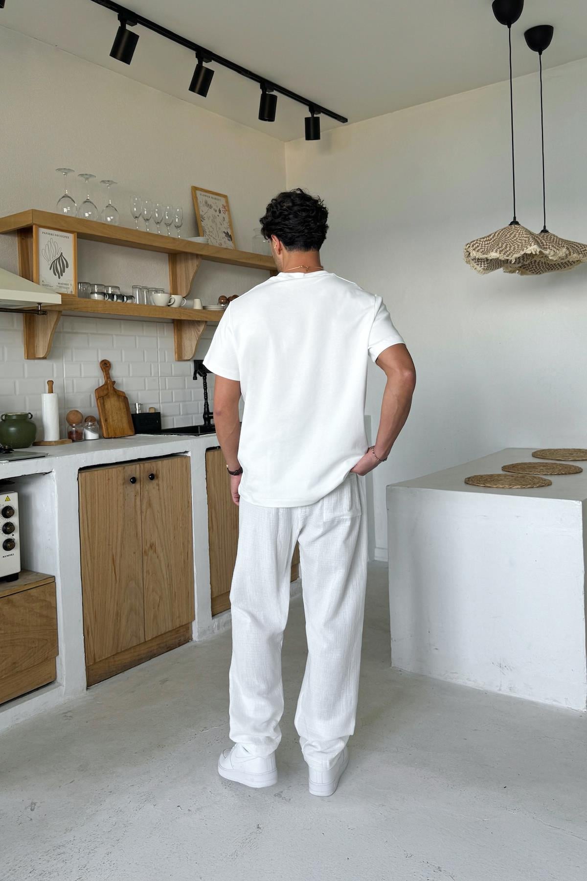 White Muslin Pants with Elastic Waistband