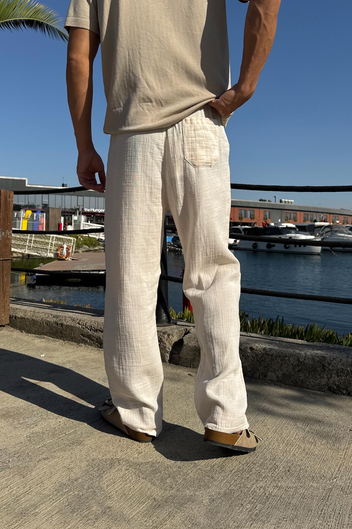 Comfortable Baggy Pants with Elastic Waistband, Beige
