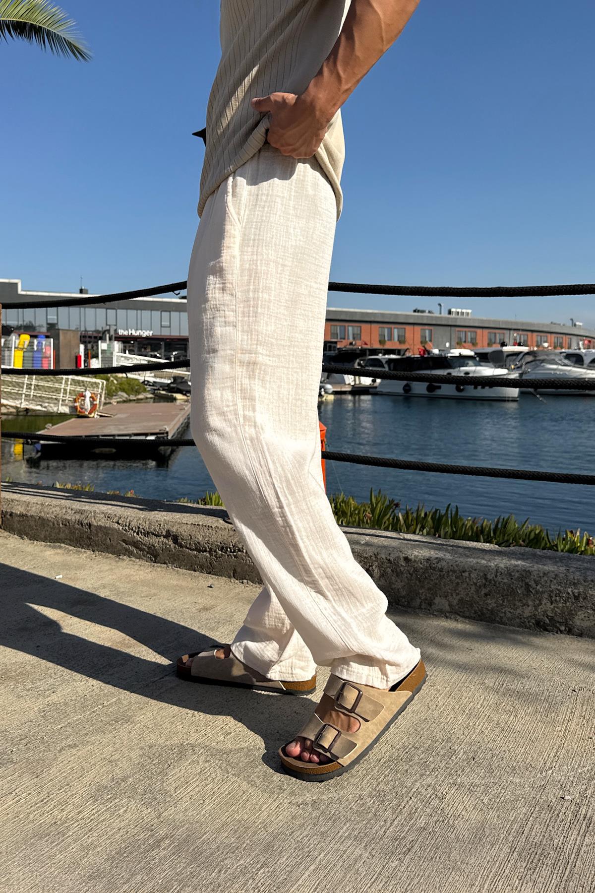 Comfortable Baggy Pants with Elastic Waistband, Beige