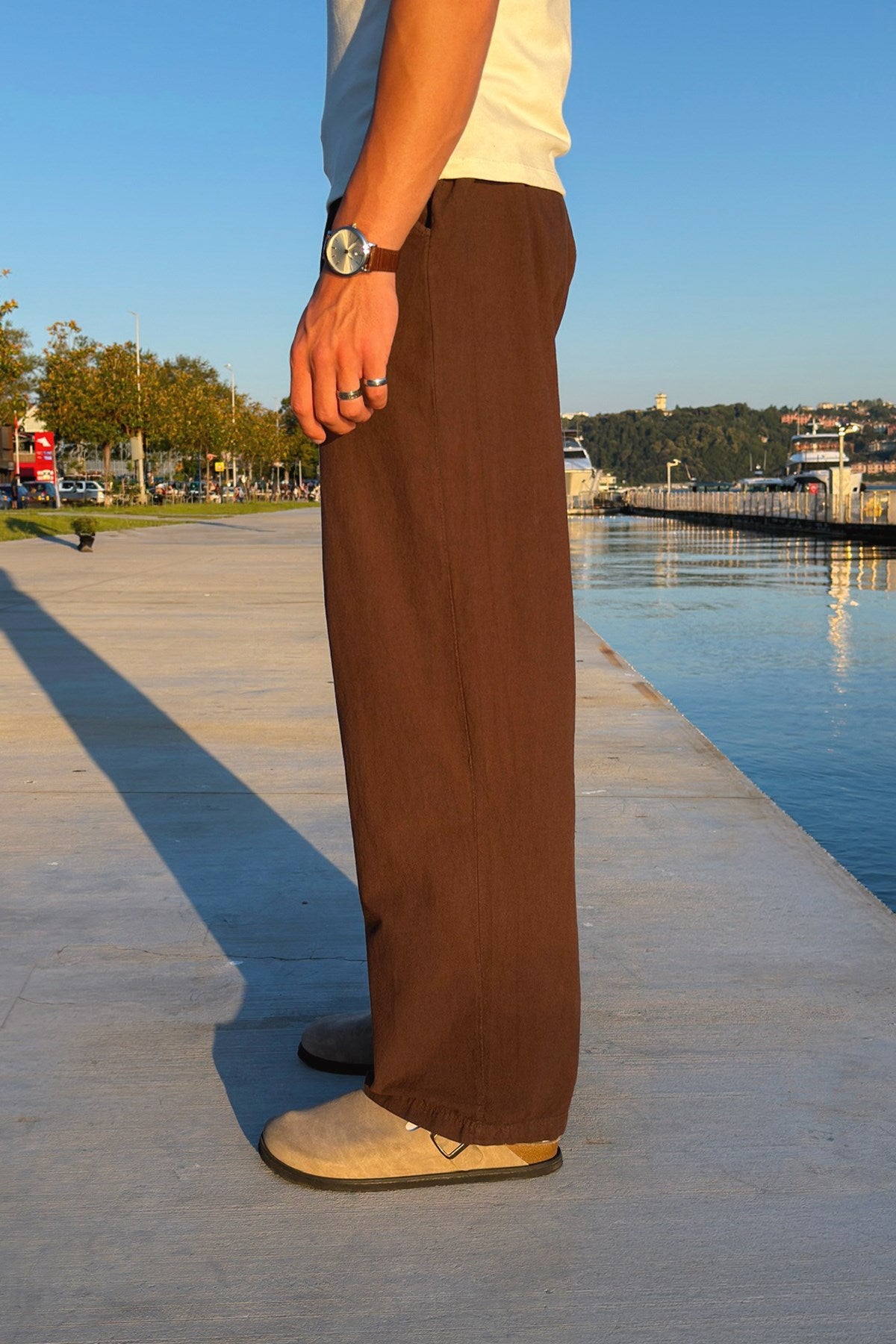 Relaxed Fit Linen Trousers with Elastic Waistband
