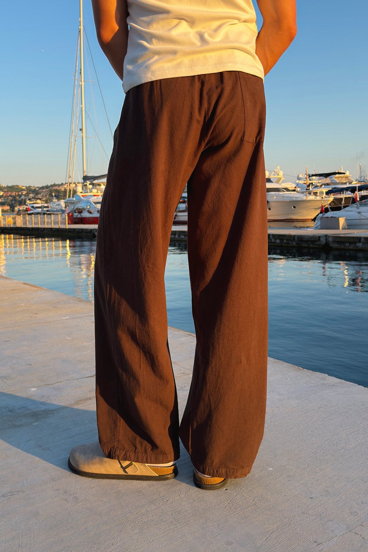 Relaxed Fit Linen Trousers with Elastic Waistband