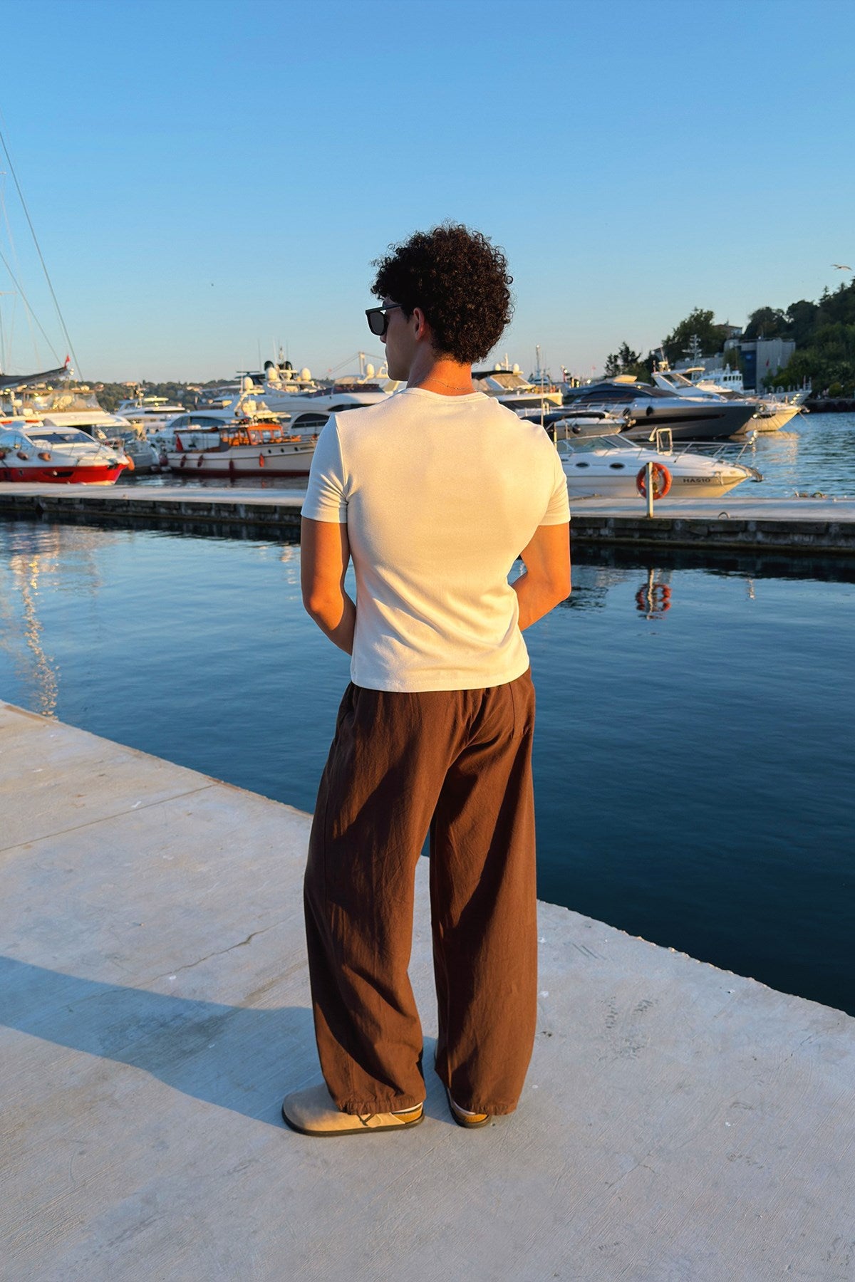 Relaxed Fit Linen Trousers with Elastic Waistband