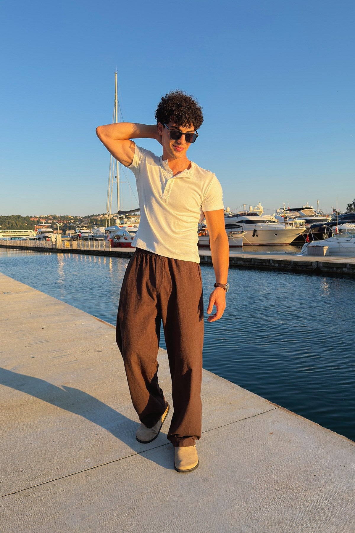 Relaxed Fit Linen Trousers with Elastic Waistband