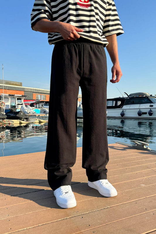Comfortable Linen Trousers with Elastic Waistband, Black