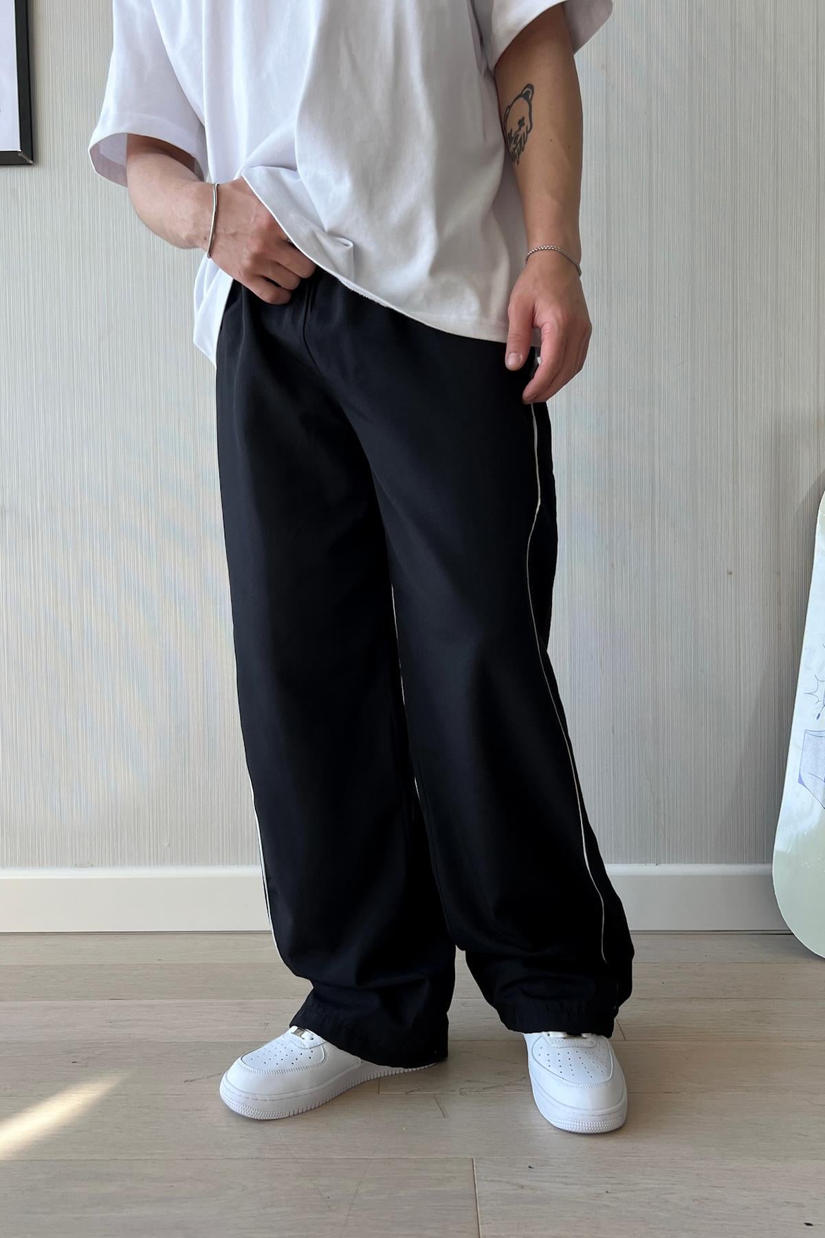 Black Sweatpants with Piping Trim