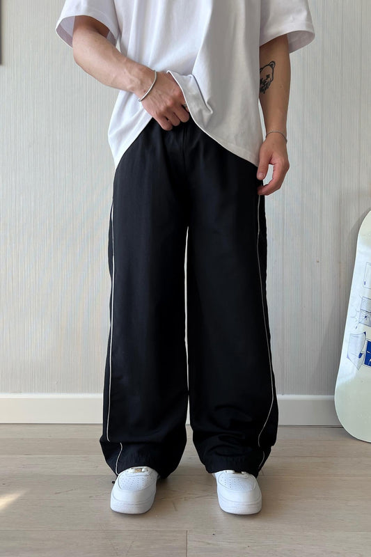 Black Sweatpants with Piping Trim