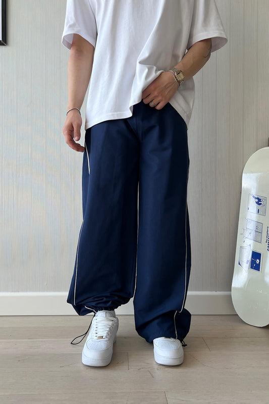 Navy Blue Sweatpants with Piping Trim