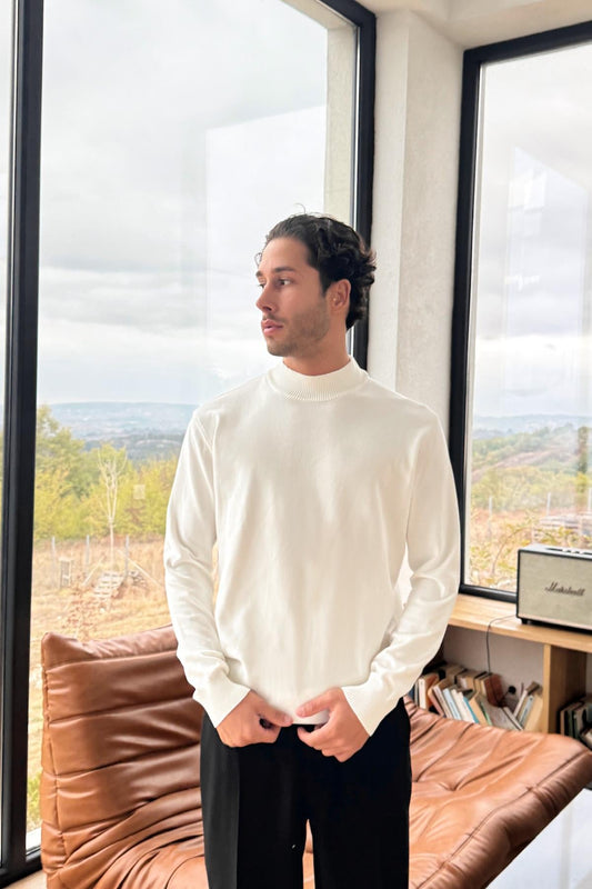Turtleneck Basic Knit Sweater White