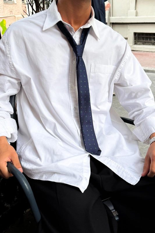 Floral Patterned Tie, Navy Blue