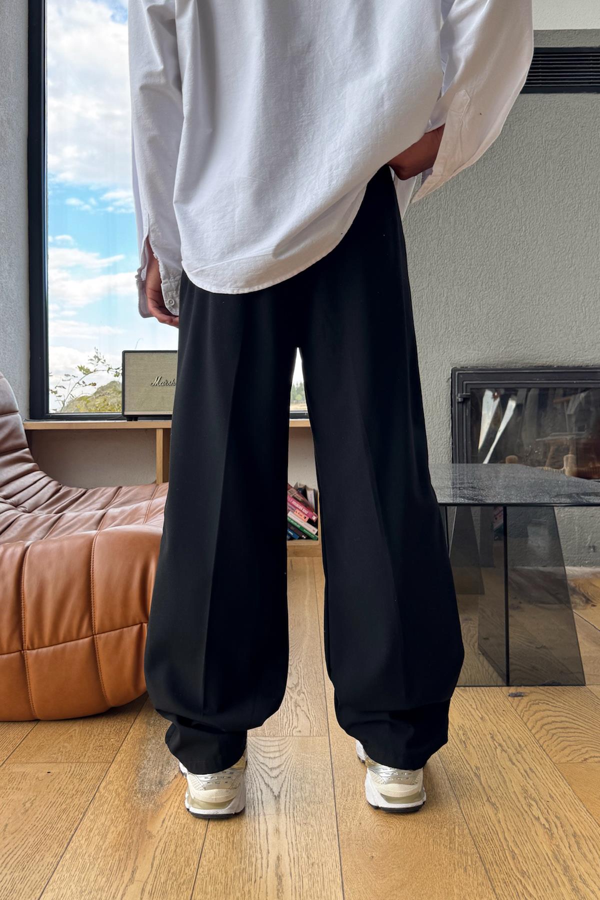 Double Pleated Fabric Trousers Black