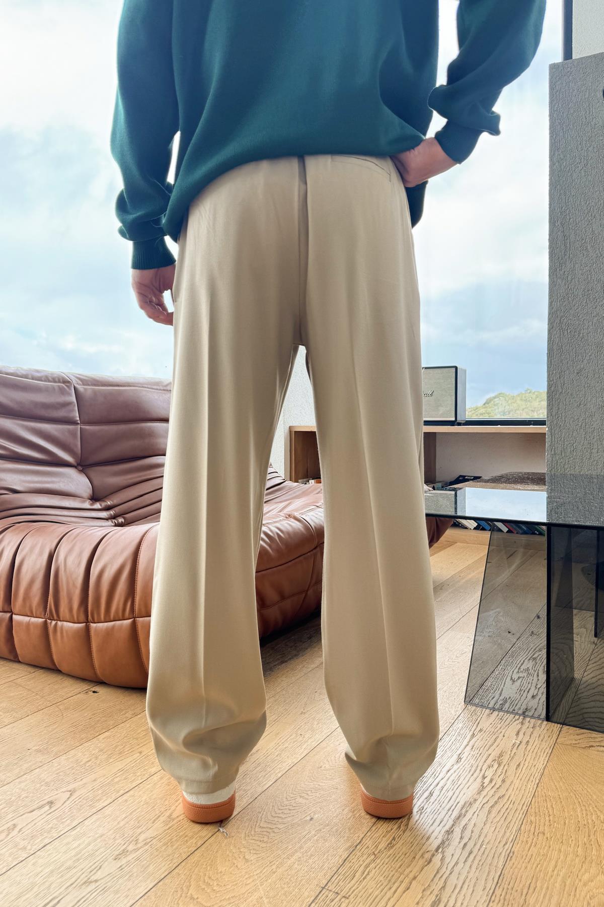 Double Pleated Fabric Trousers Beige