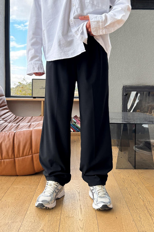 Double Pleated Fabric Trousers Black