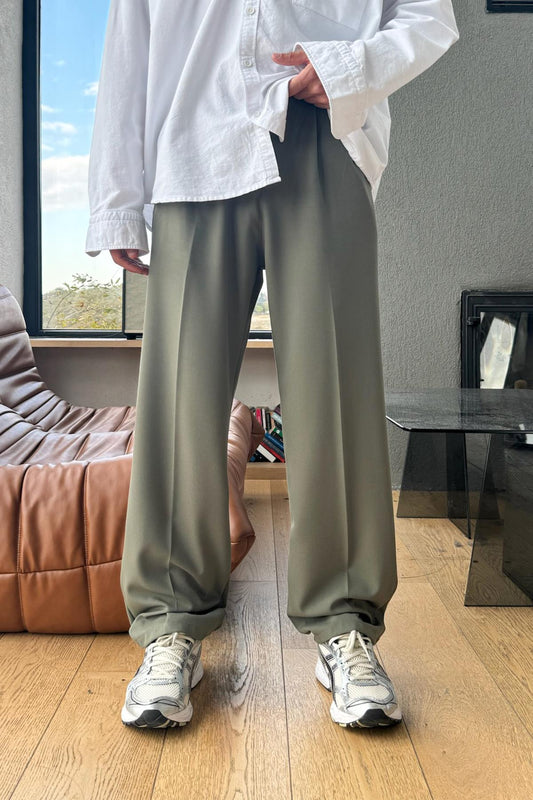 Double Pleated Fabric Trousers Khaki