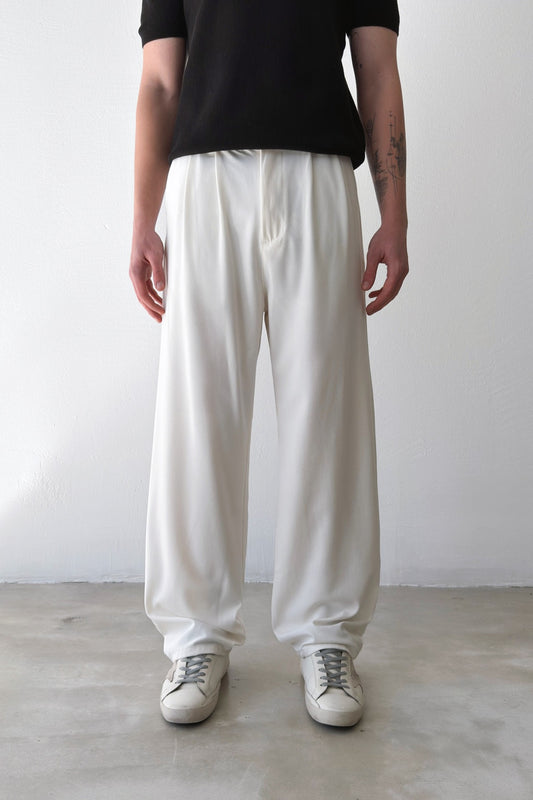 Double Pleated Fabric Trousers, Ecru