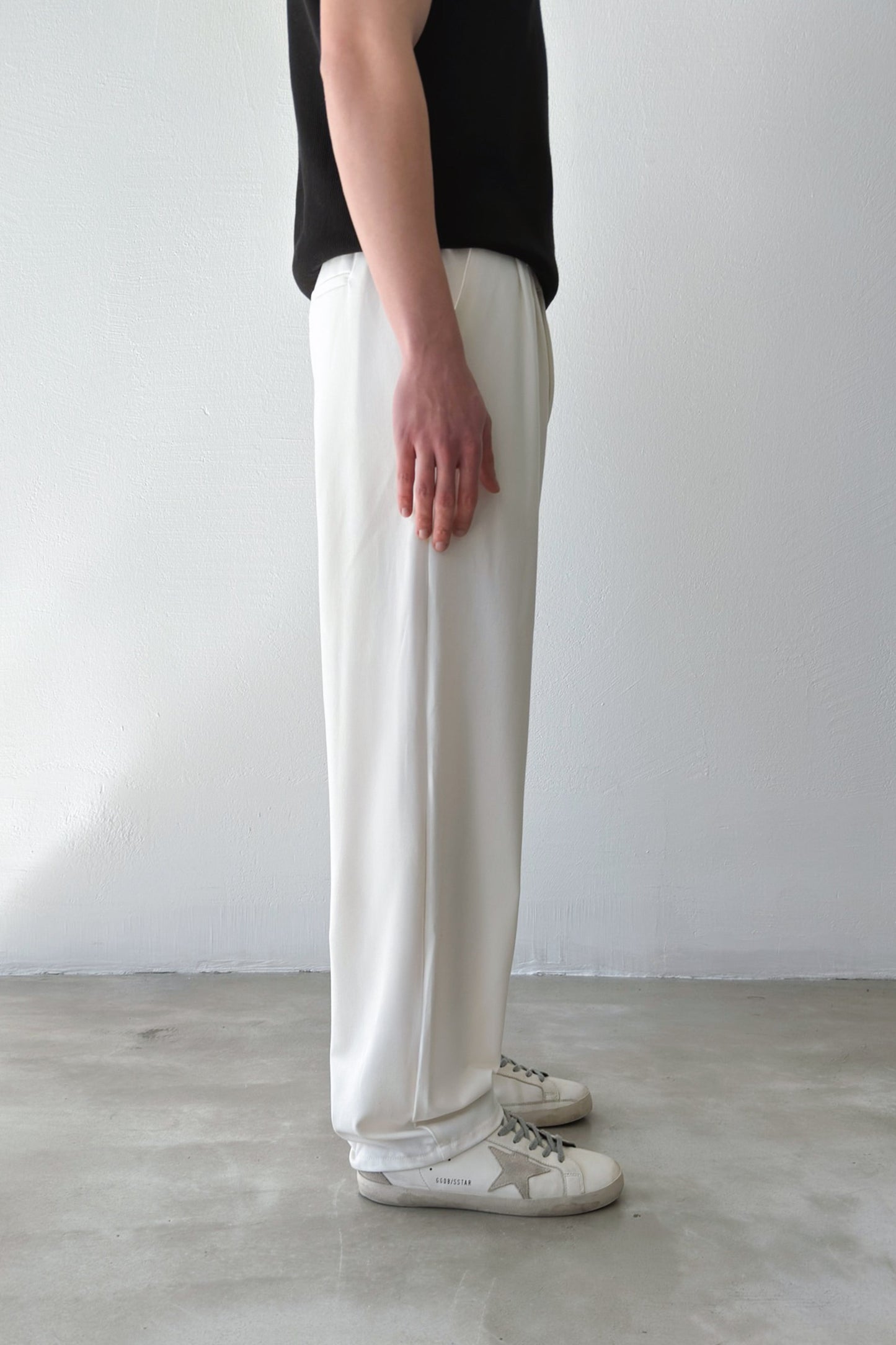 Double Pleated Fabric Trousers, Ecru