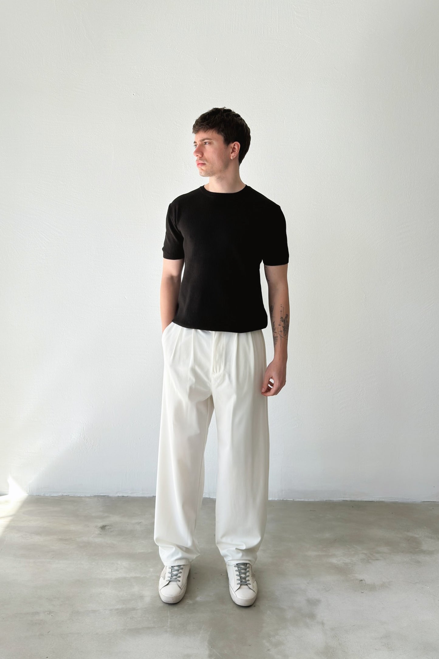 Double Pleated Fabric Trousers, Ecru