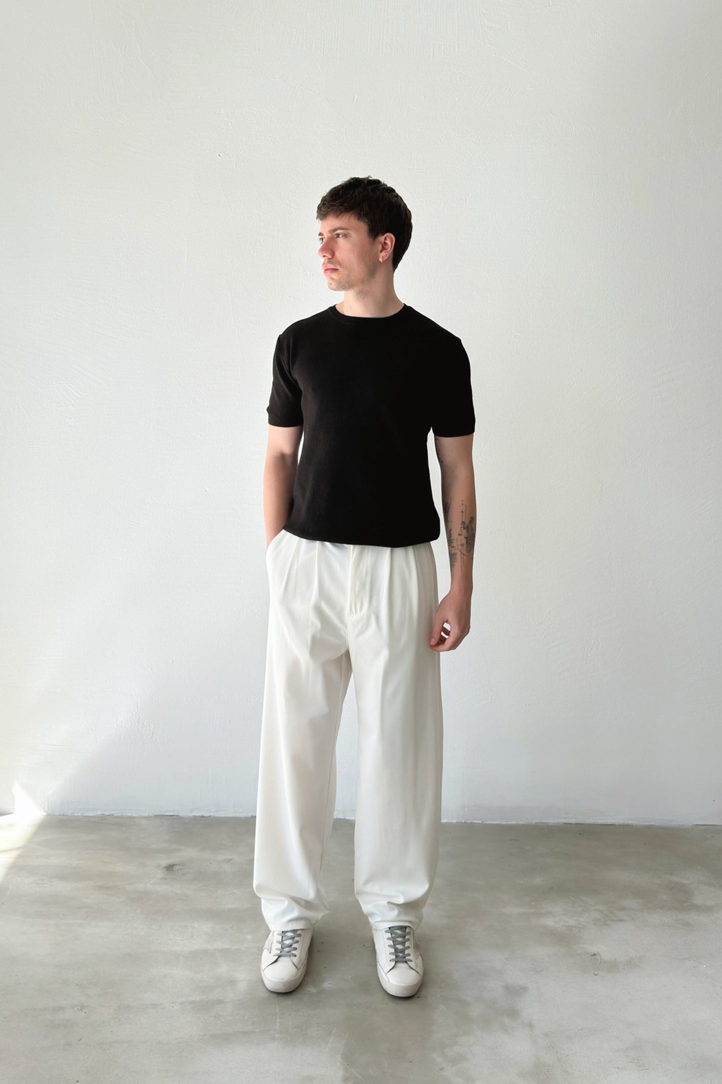 Double Pleated Fabric Trousers, Ecru