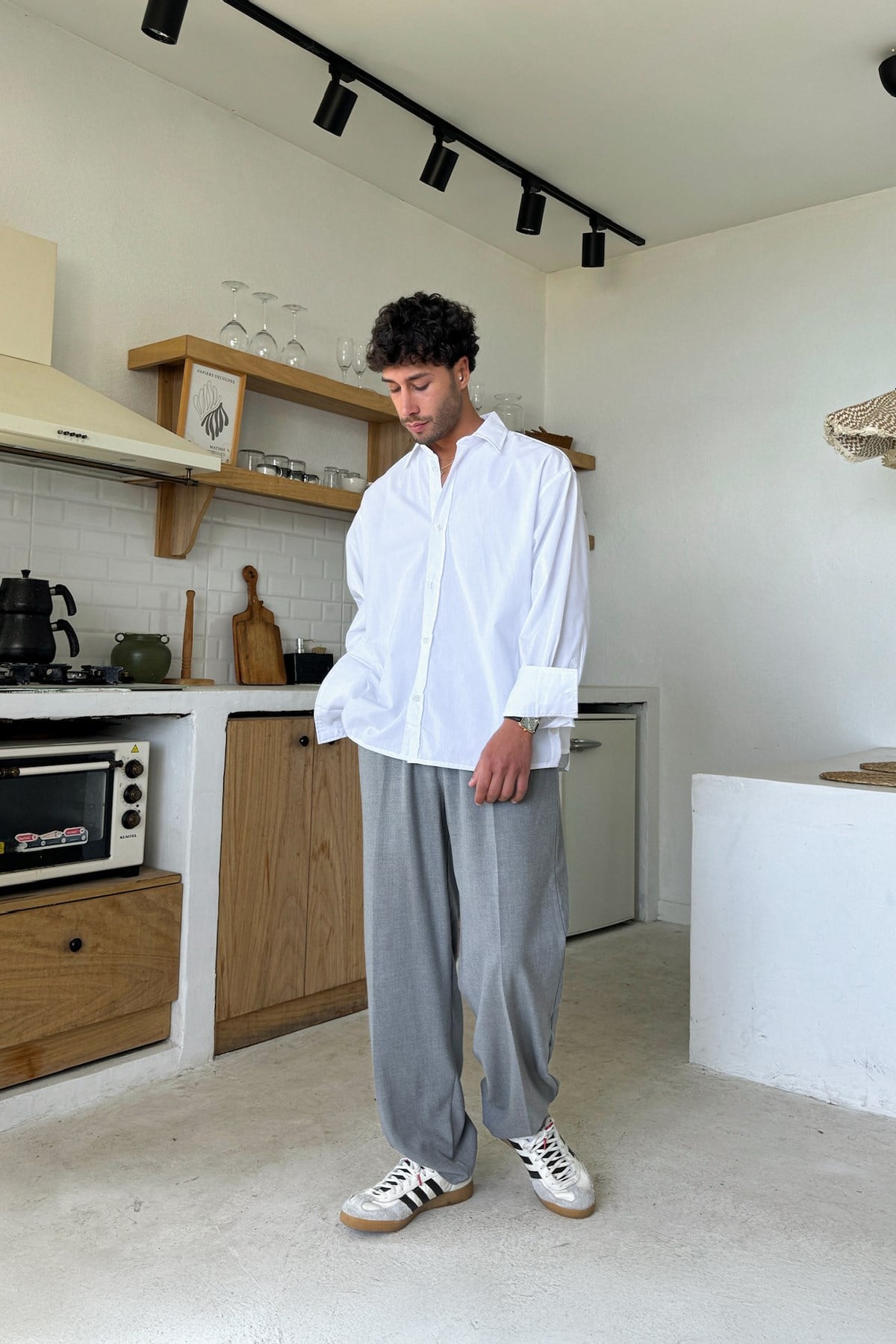 Double Pleated Fabric Trousers Grey
