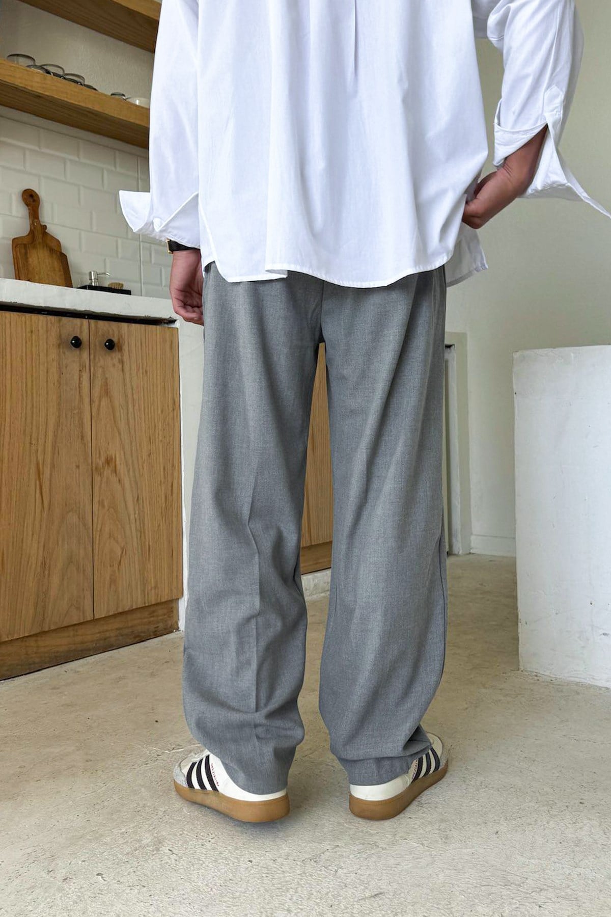 Double Pleated Fabric Trousers Grey