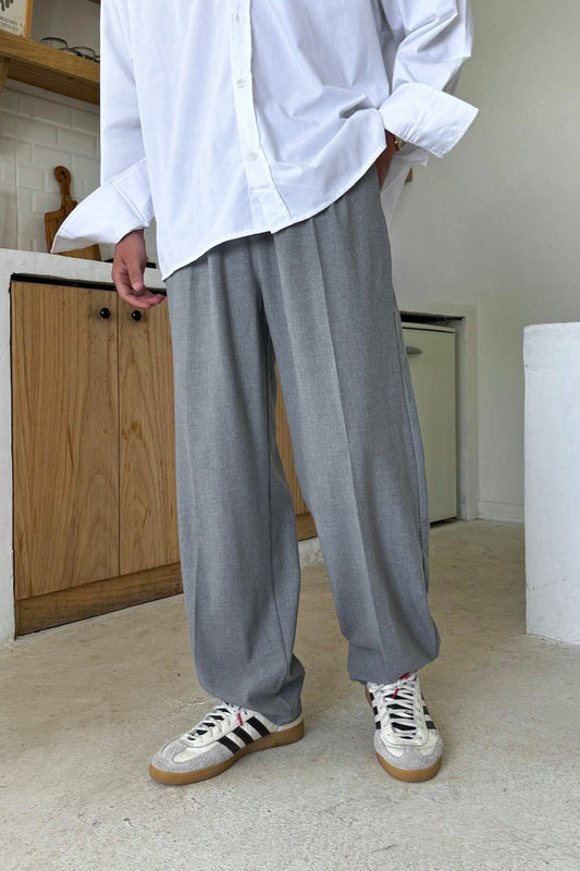 Double Pleated Fabric Trousers Grey