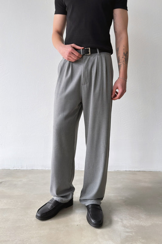 Double Pleated Fabric Trousers Grey