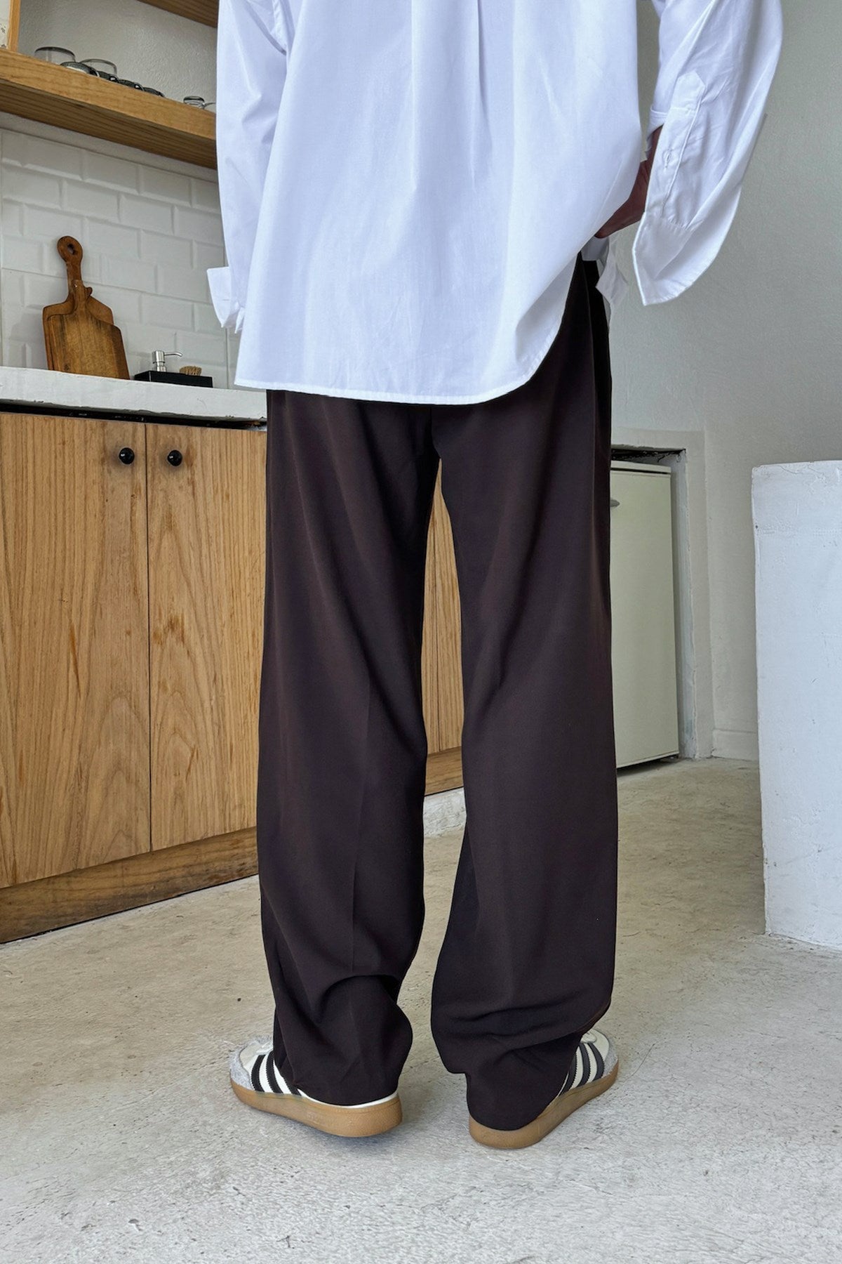 Double Pleated Fabric Trousers Brown