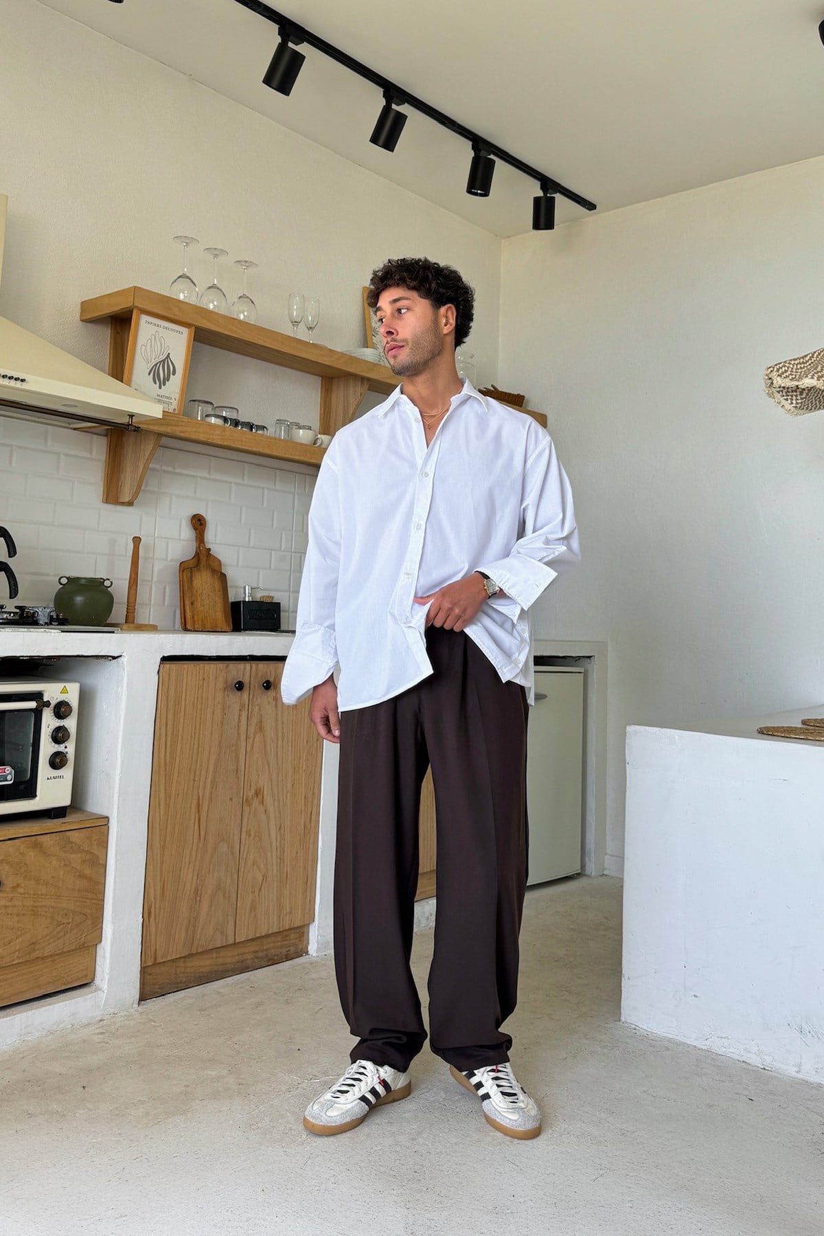 Double Pleated Fabric Trousers Brown