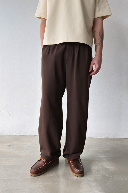 Double Pleated Fabric Trousers Brown