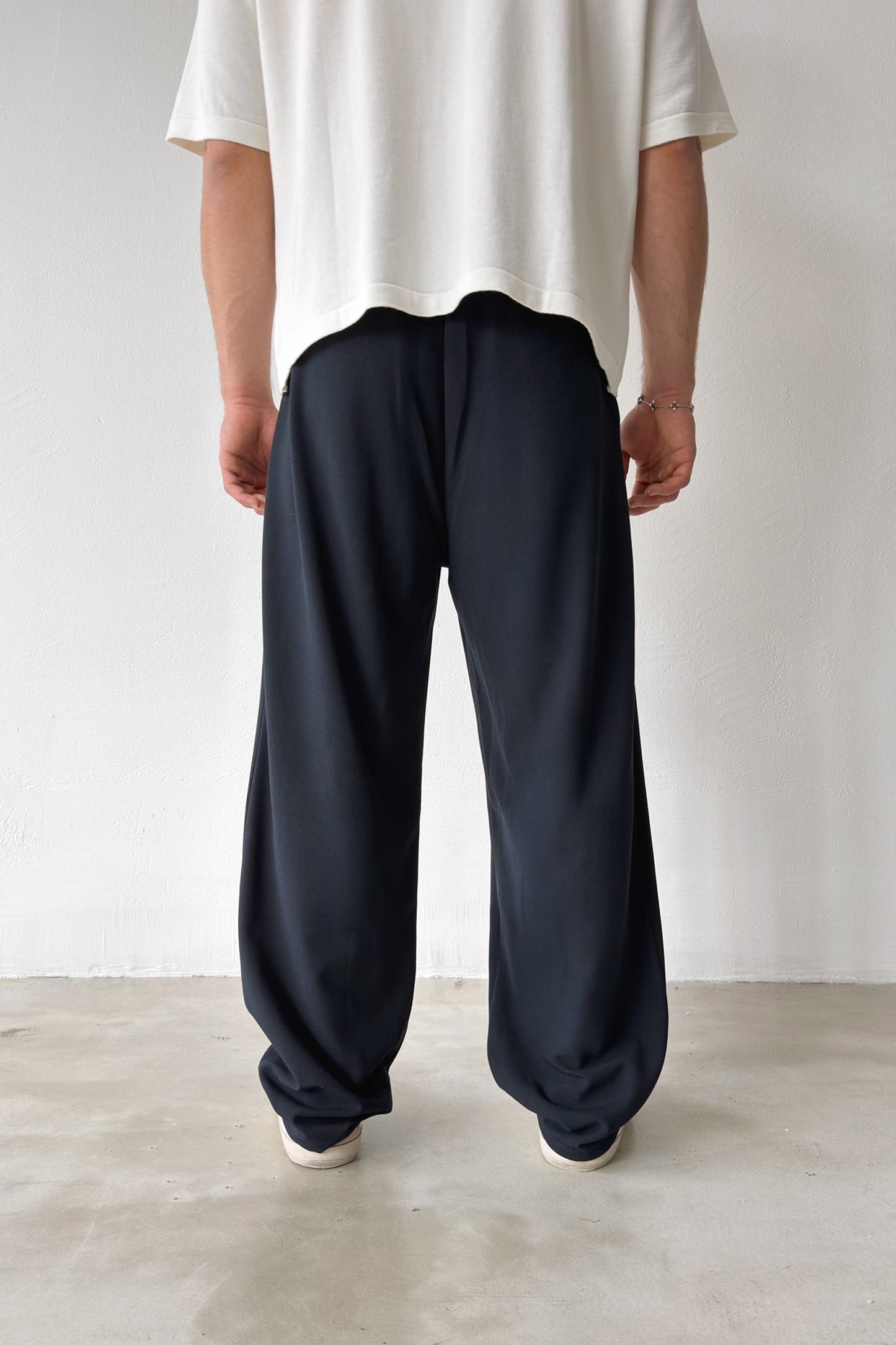 Double Pleated Fabric Trousers, Navy Blue