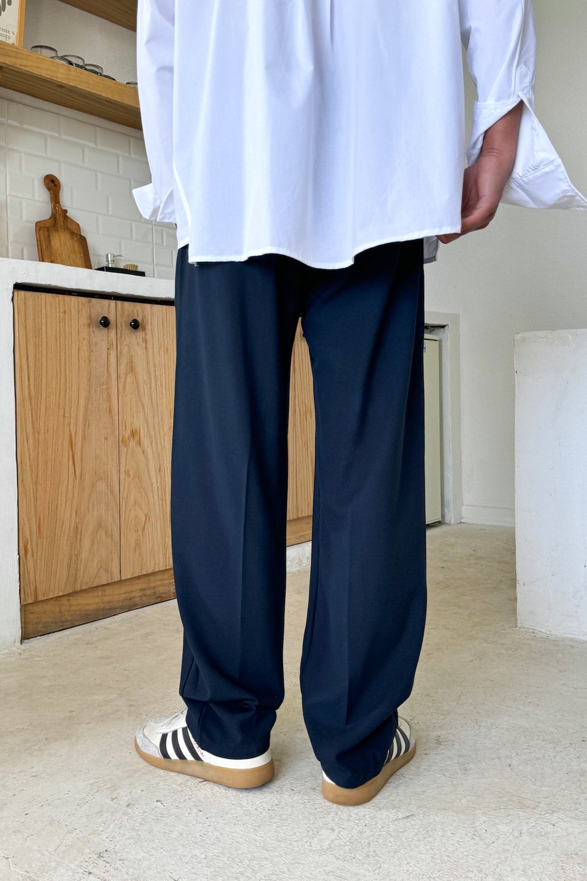 Double Pleated Fabric Trousers, Navy Blue