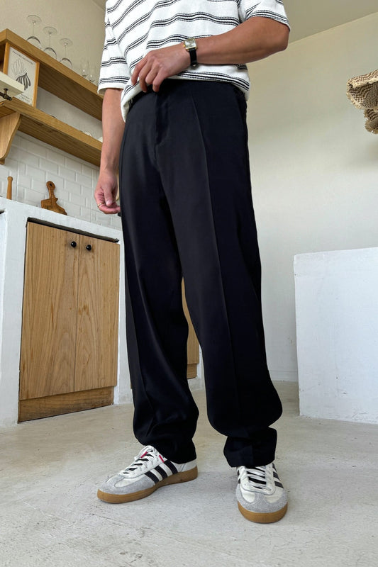 Double Pleated Fabric Trousers Black