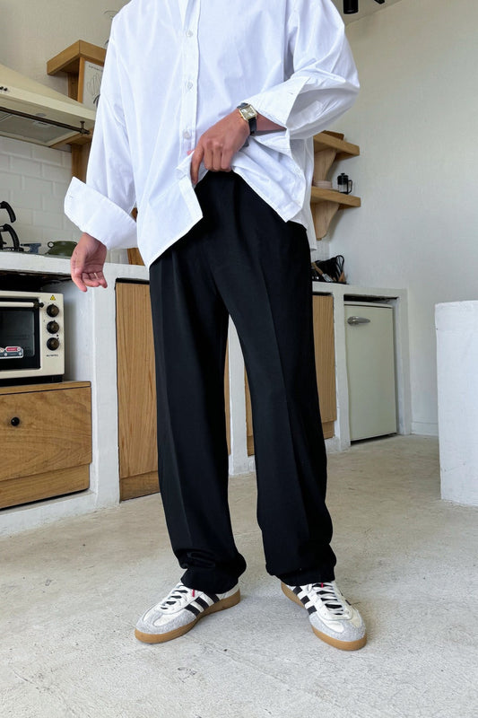 Double Pleated Fabric Trousers Black