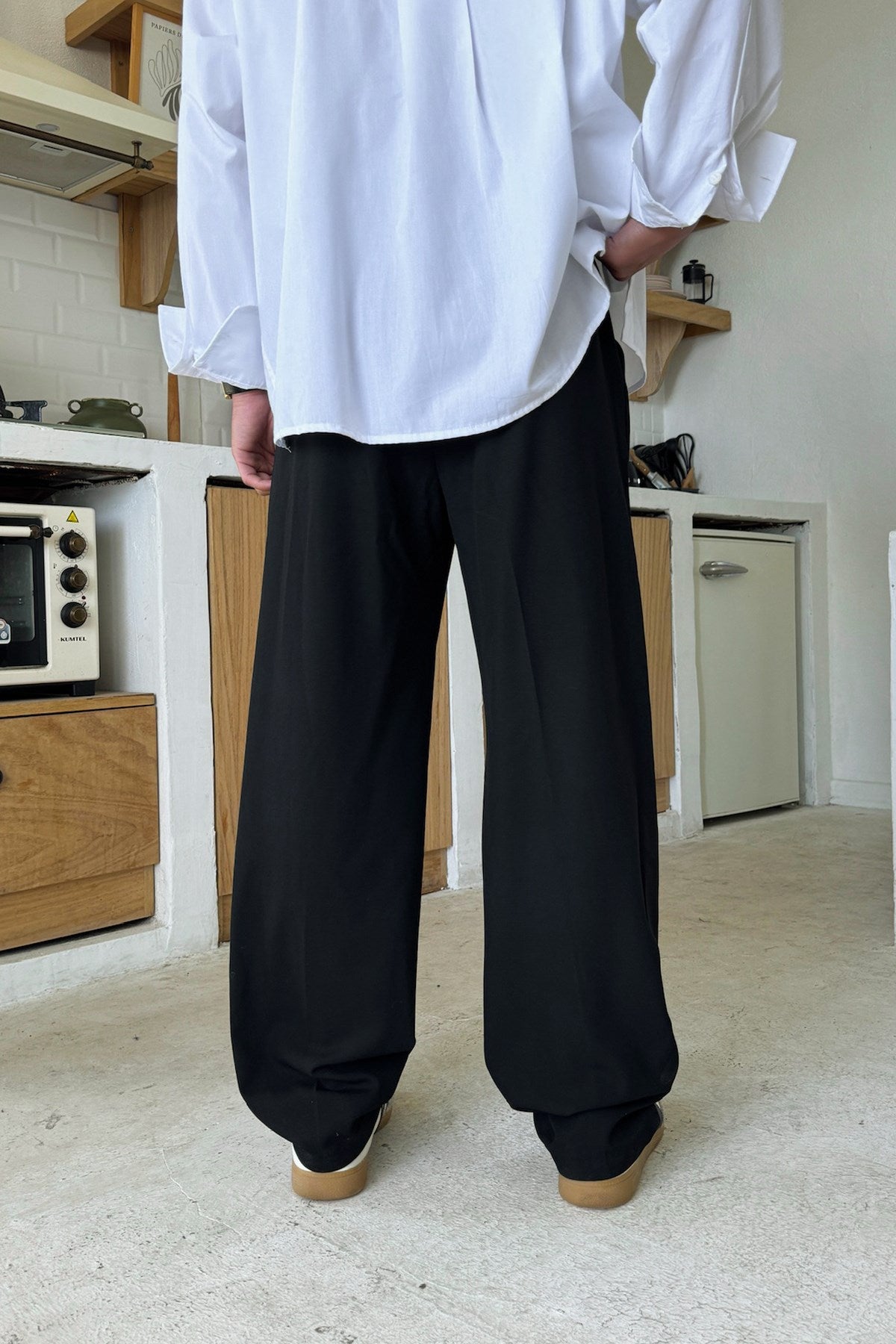 Double Pleated Fabric Trousers Black