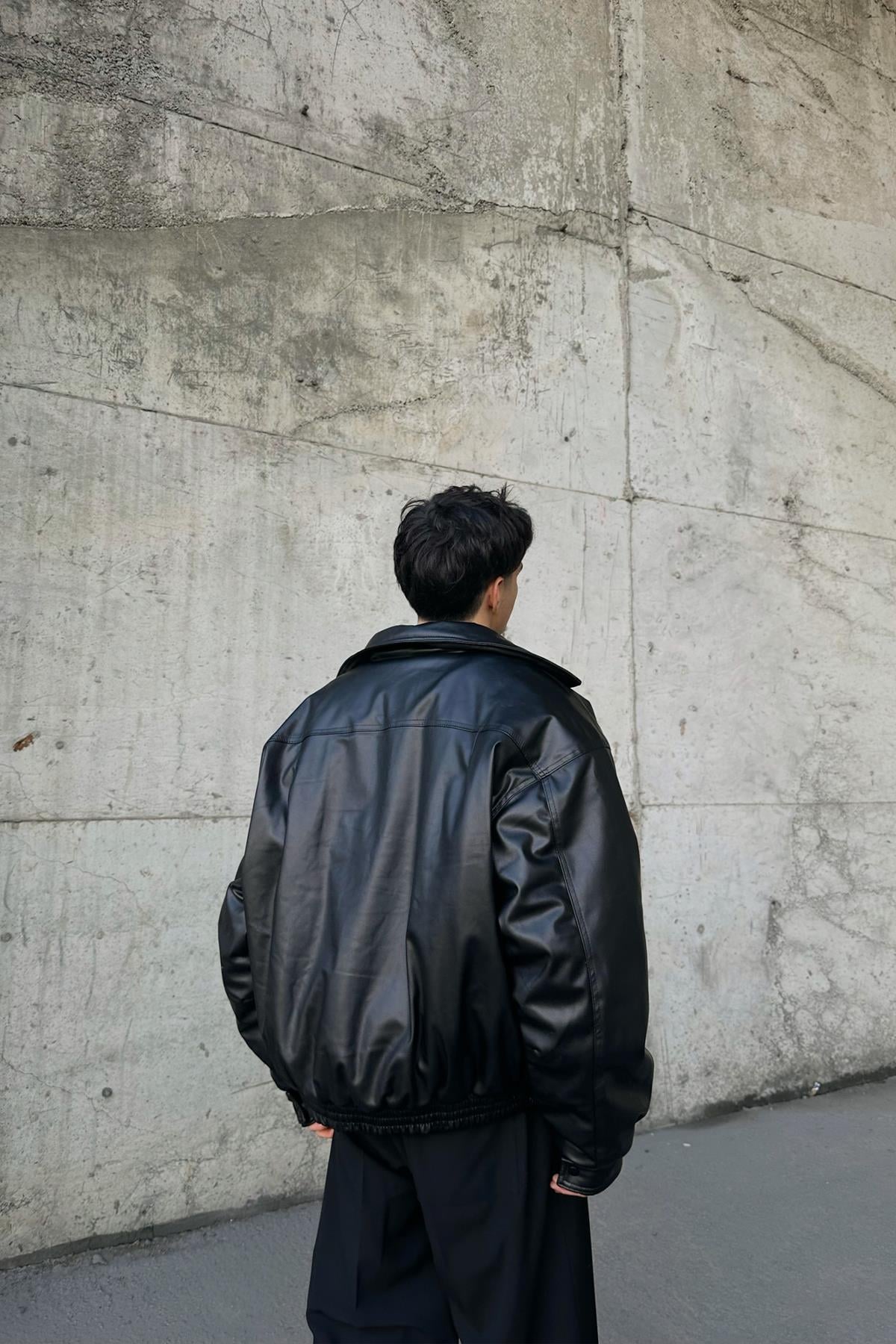 90's Vintage Style Leather Jacket, Black